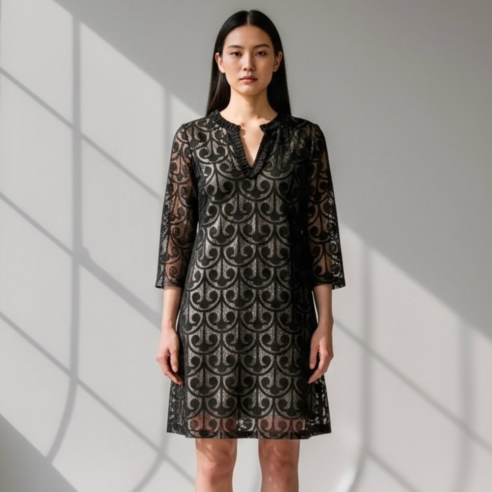 🌻Milly of New York Black Patterned Tunic Dress Women's Size 6